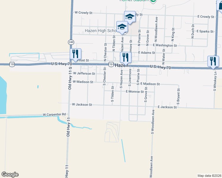 map of restaurants, bars, coffee shops, grocery stores, and more near 310 South Tilden Street in Hazen