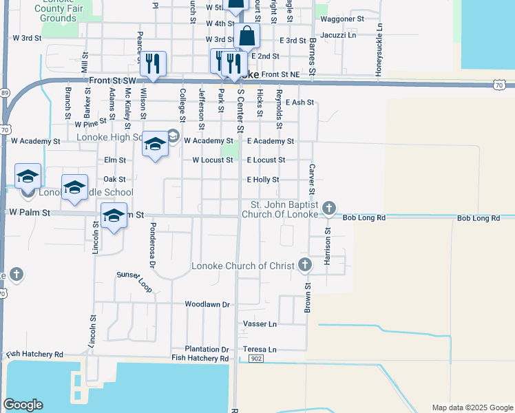 map of restaurants, bars, coffee shops, grocery stores, and more near 710 Hicks Street in Lonoke