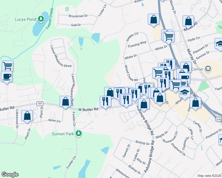map of restaurants, bars, coffee shops, grocery stores, and more near 101 Daniel Court in Mauldin