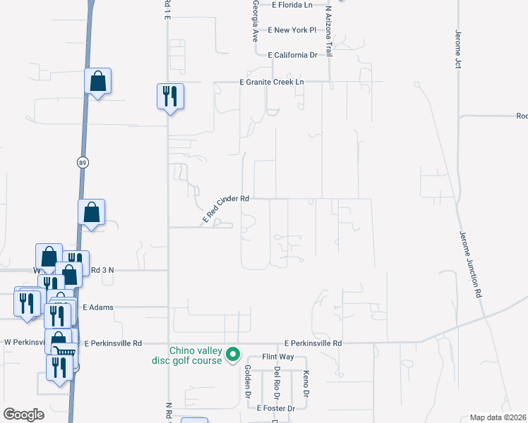 map of restaurants, bars, coffee shops, grocery stores, and more near 1331 E Red Cinder Rd in Chino Valley