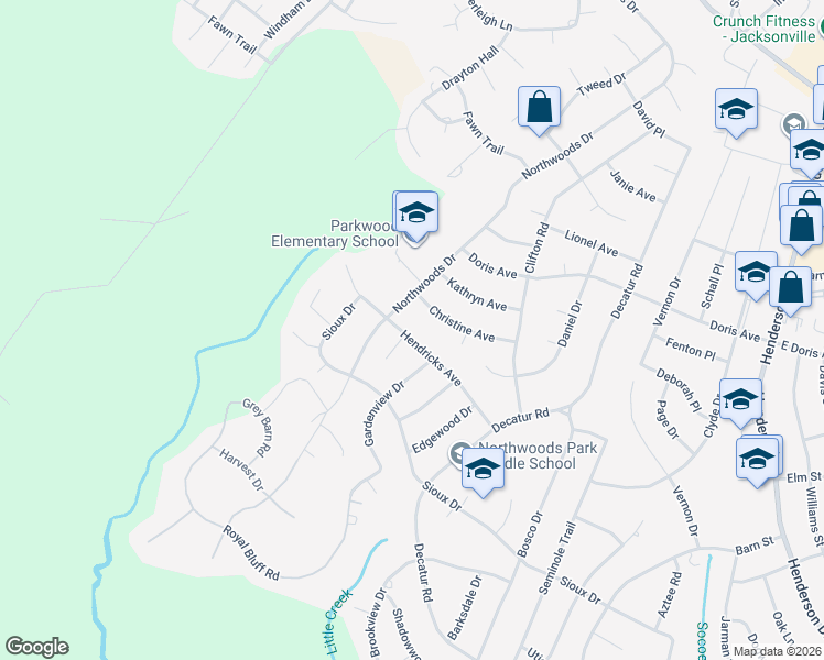map of restaurants, bars, coffee shops, grocery stores, and more near 1106 Hendricks Avenue in Jacksonville