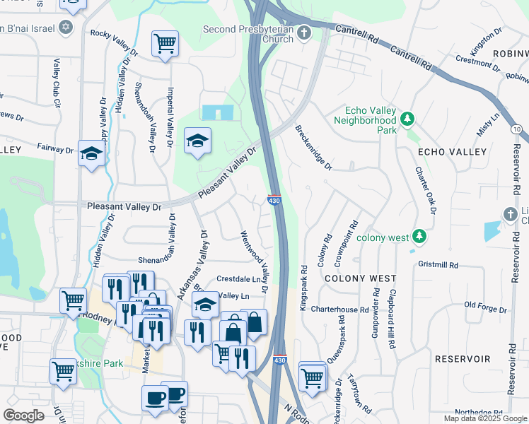 map of restaurants, bars, coffee shops, grocery stores, and more near 49 Kingsbridge Way in Little Rock