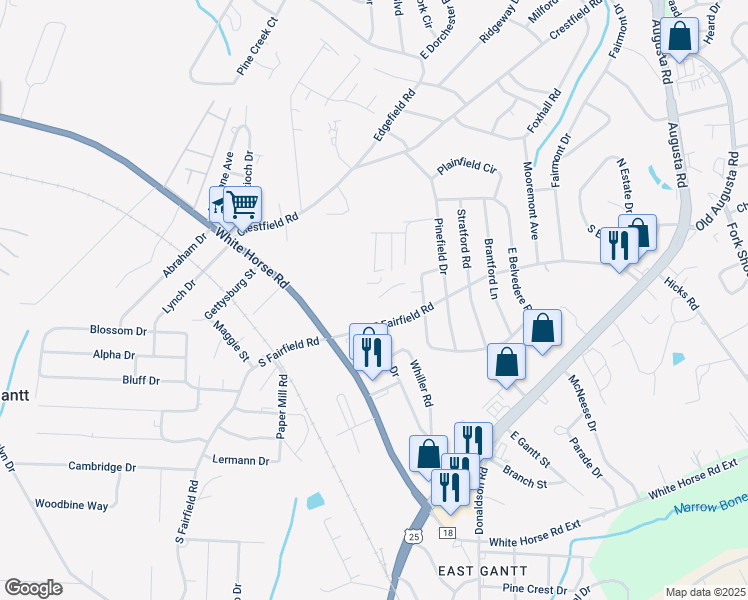 map of restaurants, bars, coffee shops, grocery stores, and more near 716 East Fairfield Road in Greenville