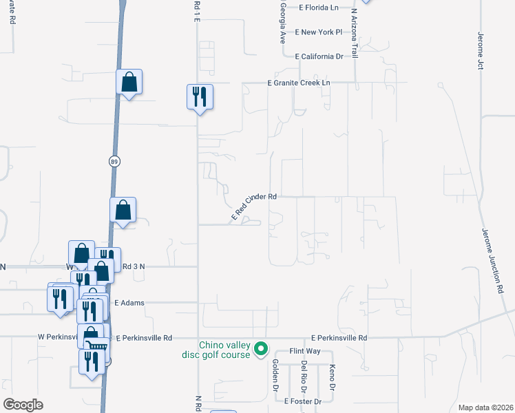 map of restaurants, bars, coffee shops, grocery stores, and more near 1280 East Red Cinder Road in Chino Valley