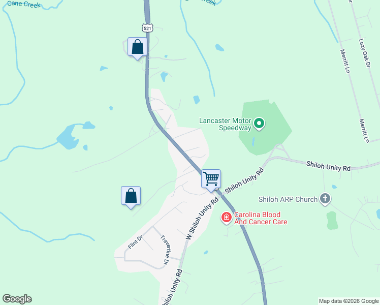 map of restaurants, bars, coffee shops, grocery stores, and more near 2580 Charlotte Highway in Lancaster