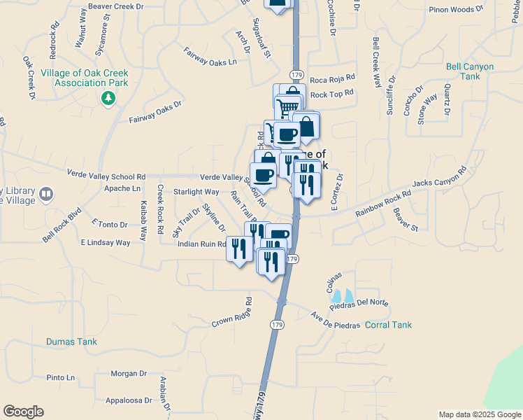 map of restaurants, bars, coffee shops, grocery stores, and more near 137 Verde Valley School Road in Sedona