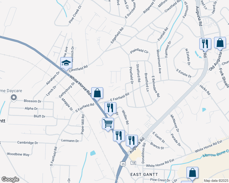 map of restaurants, bars, coffee shops, grocery stores, and more near 716 East Fairfield Road in Greenville