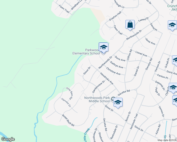 map of restaurants, bars, coffee shops, grocery stores, and more near 1308 Sioux Drive in Jacksonville
