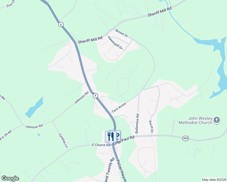 map of restaurants, bars, coffee shops, grocery stores, and more near 110 Tracy Court in Easley