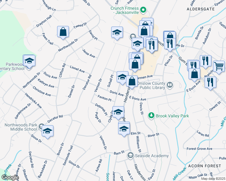 map of restaurants, bars, coffee shops, grocery stores, and more near 304 Doris Avenue in Jacksonville