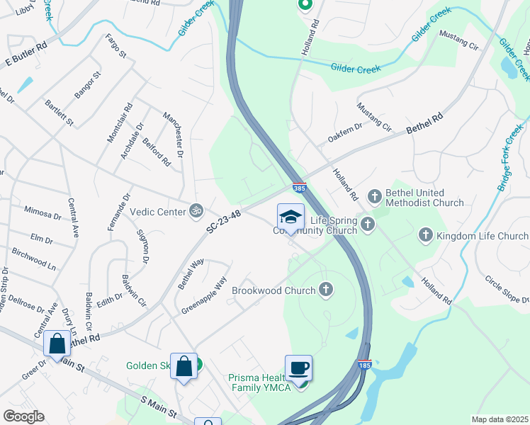 map of restaurants, bars, coffee shops, grocery stores, and more near 1806 Bethel Road in Simpsonville