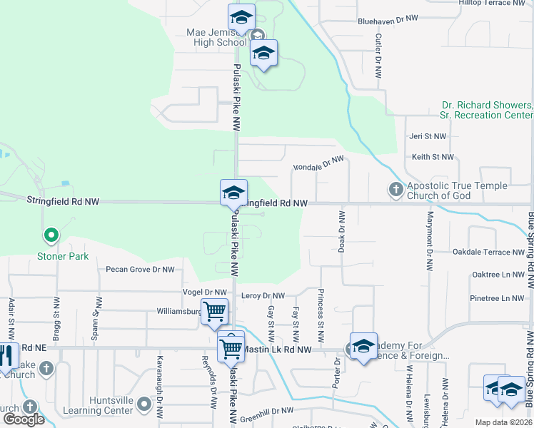 map of restaurants, bars, coffee shops, grocery stores, and more near 3930 Pulaski Pike Northwest in Huntsville