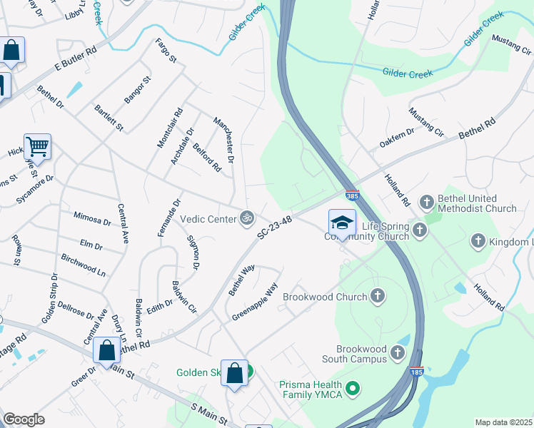 map of restaurants, bars, coffee shops, grocery stores, and more near 2 Bethel Oaks Court in Mauldin