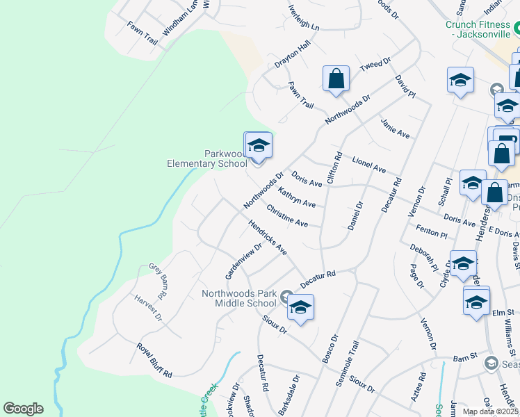 map of restaurants, bars, coffee shops, grocery stores, and more near 1106 Hendricks Avenue in Jacksonville