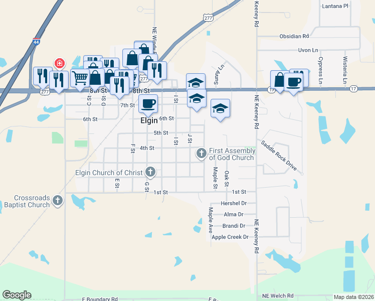 map of restaurants, bars, coffee shops, grocery stores, and more near 822 4th Street in Elgin