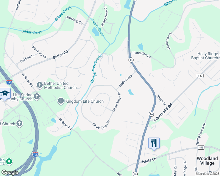 map of restaurants, bars, coffee shops, grocery stores, and more near 102 Circle Slope Drive in Simpsonville