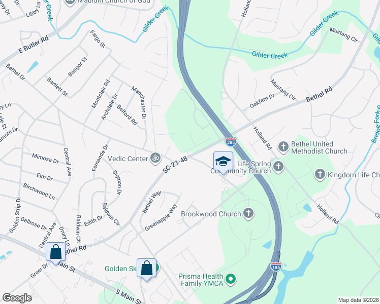 map of restaurants, bars, coffee shops, grocery stores, and more near 1806 Bethel Road in Simpsonville