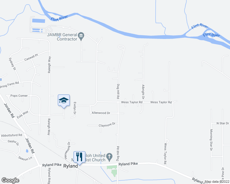 map of restaurants, bars, coffee shops, grocery stores, and more near 3279 Dug Hill Road in Huntsville