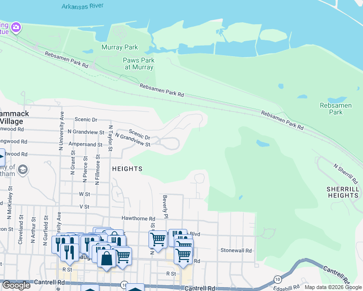 map of restaurants, bars, coffee shops, grocery stores, and more near 19 Blue Ridge Circle in Little Rock