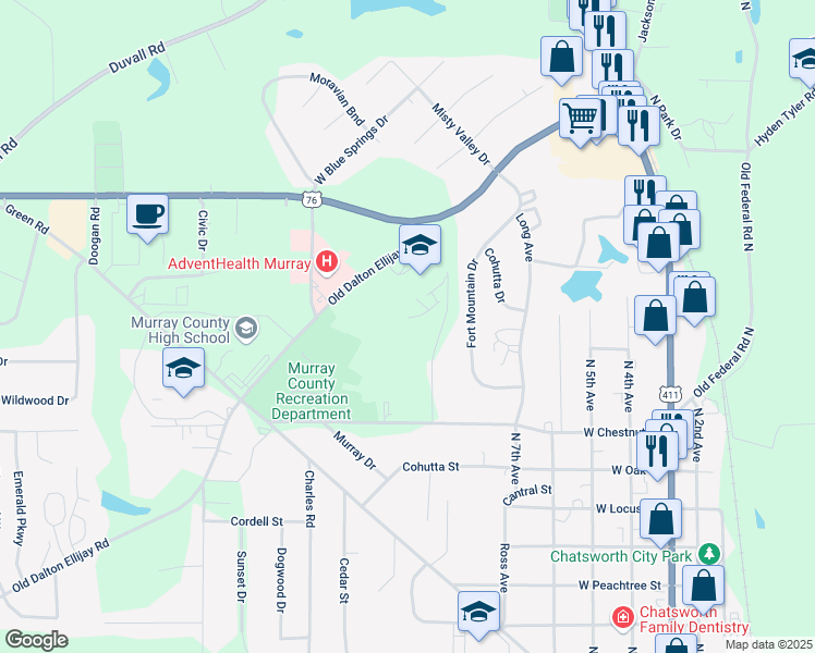 map of restaurants, bars, coffee shops, grocery stores, and more near 700 Old Dalton Ellijay Road in Chatsworth