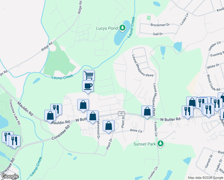 map of restaurants, bars, coffee shops, grocery stores, and more near 201 Fenner Place in Greenville