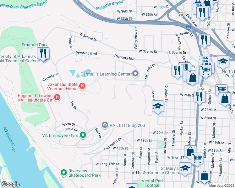 map of restaurants, bars, coffee shops, grocery stores, and more near 2700 John Ashley Drive in North Little Rock