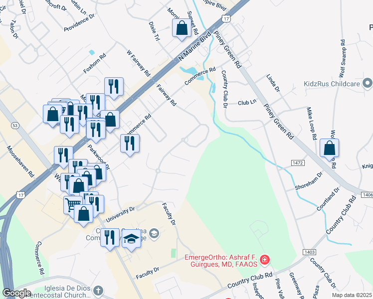 map of restaurants, bars, coffee shops, grocery stores, and more near 520 University Drive in Jacksonville