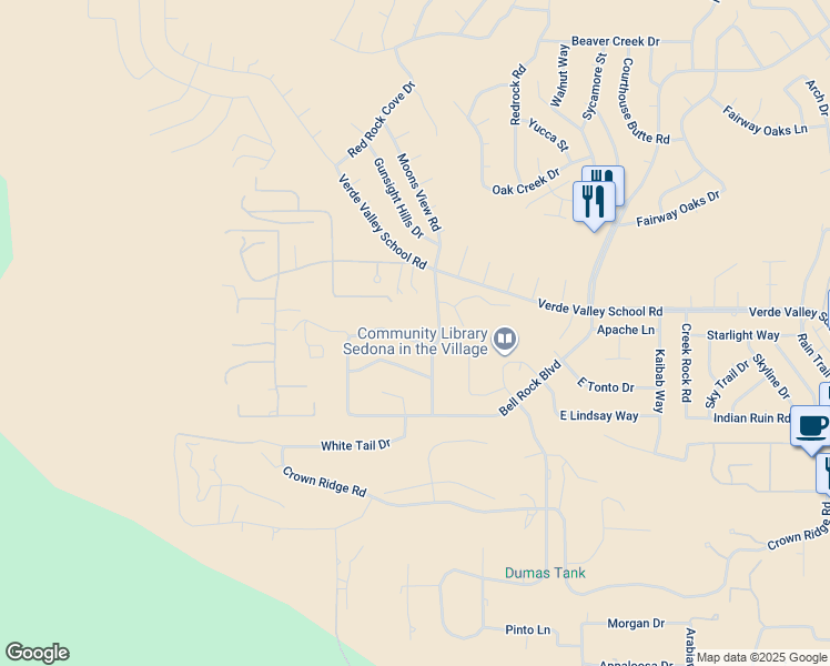 map of restaurants, bars, coffee shops, grocery stores, and more near 625 Deer Pass Drive in Sedona