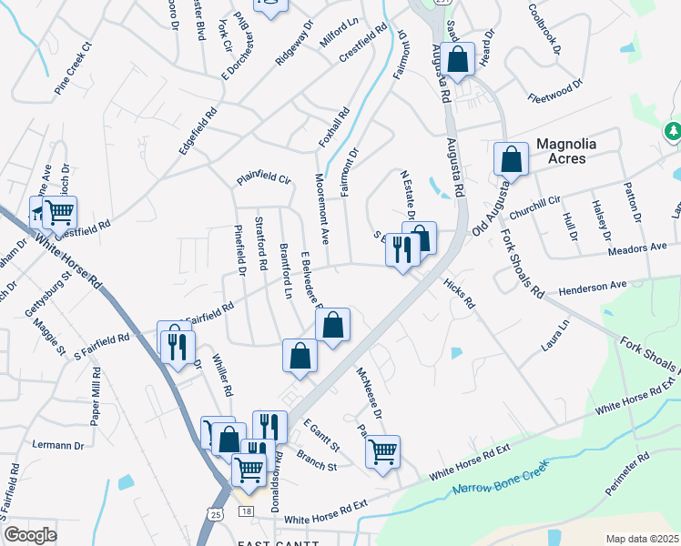 map of restaurants, bars, coffee shops, grocery stores, and more near 107 East Fairfield Road in Greenville
