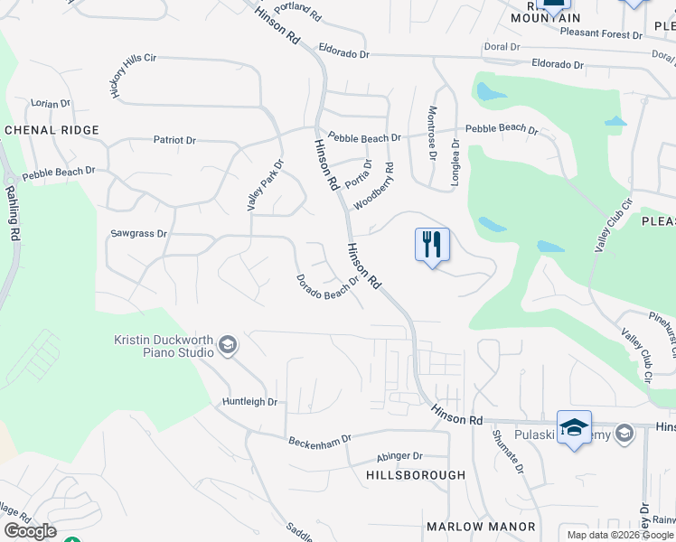 map of restaurants, bars, coffee shops, grocery stores, and more near 5 La Scala Court in Little Rock
