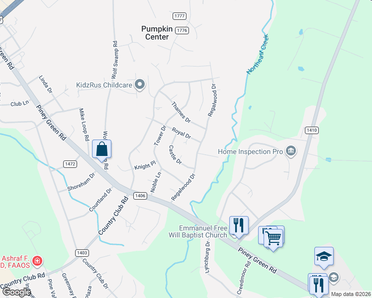 map of restaurants, bars, coffee shops, grocery stores, and more near 107 Royal Court in Jacksonville
