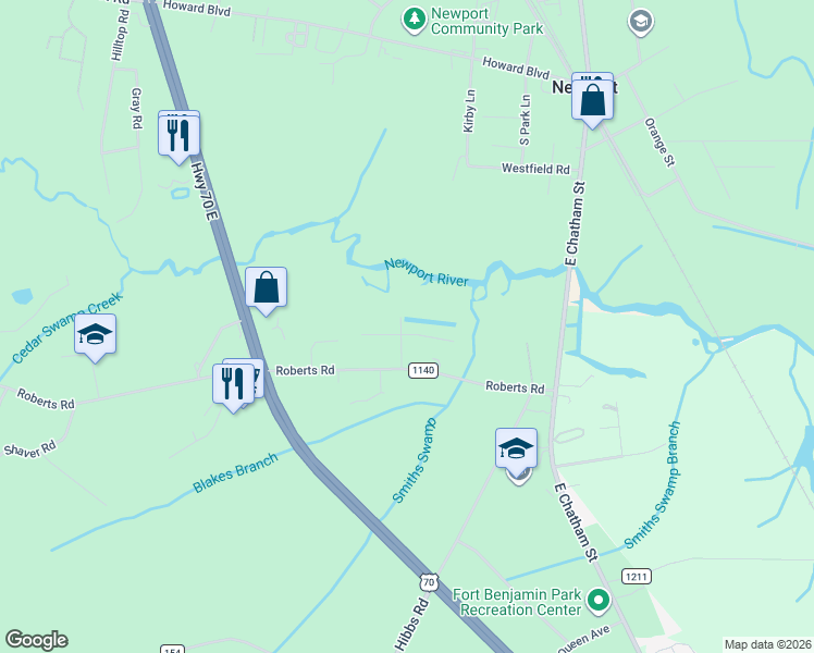 map of restaurants, bars, coffee shops, grocery stores, and more near 114 Graham Road in Newport