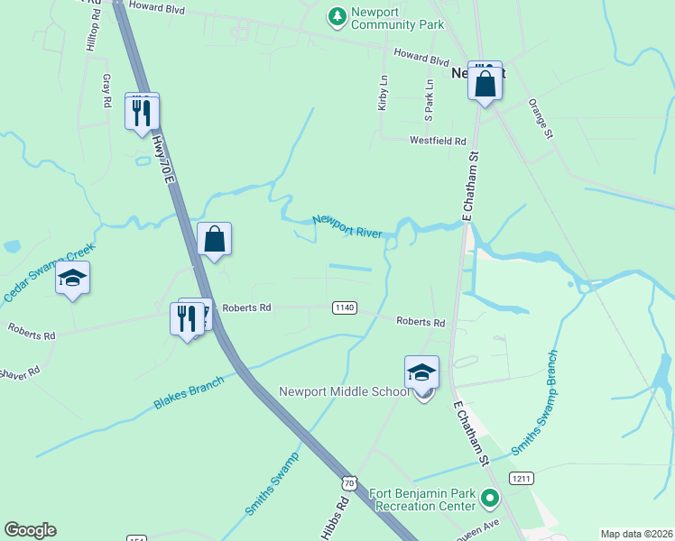 map of restaurants, bars, coffee shops, grocery stores, and more near 112 Graham Road in Newport