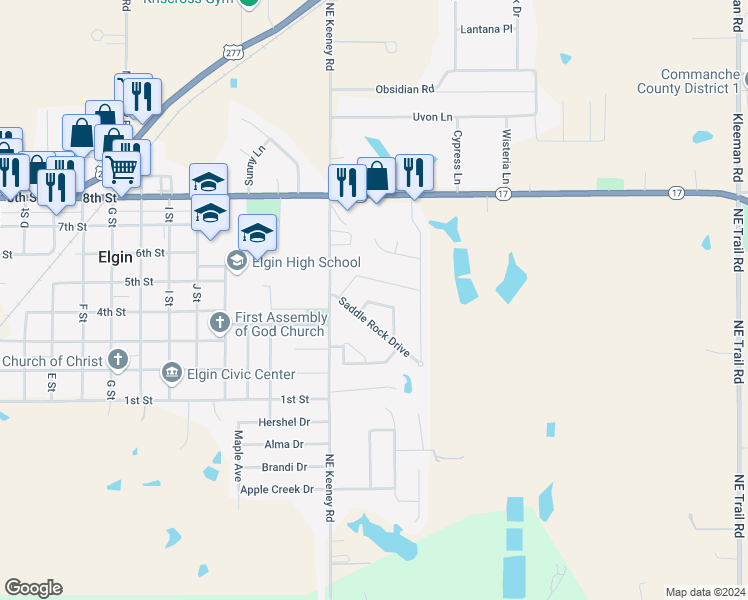 map of restaurants, bars, coffee shops, grocery stores, and more near 1424 Limestone Way in Elgin