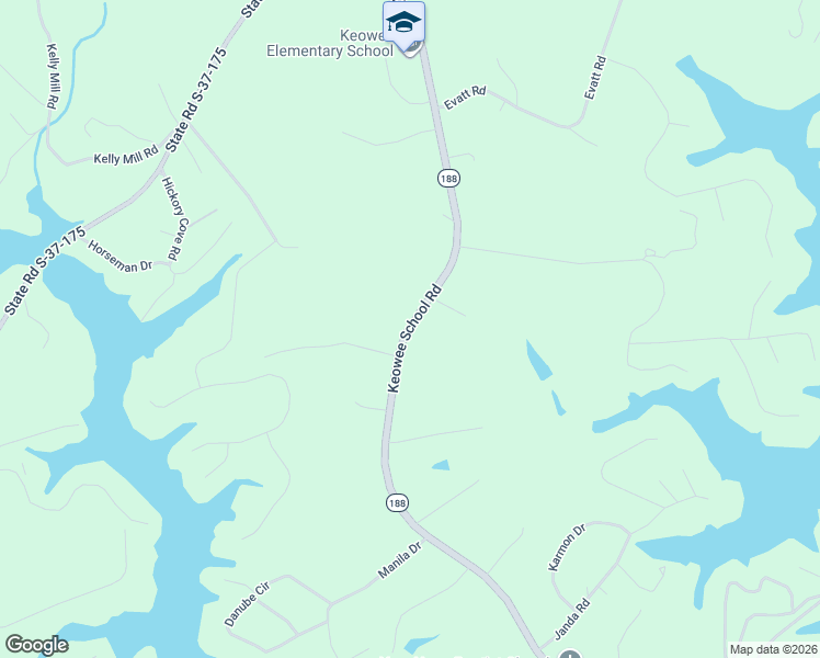 map of restaurants, bars, coffee shops, grocery stores, and more near 5053 Keowee School Road in Seneca