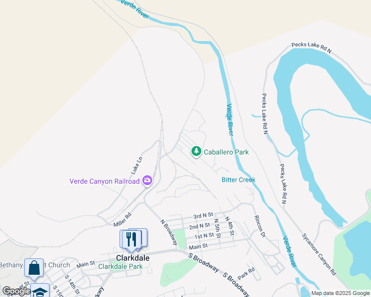 map of restaurants, bars, coffee shops, grocery stores, and more near 463-473 Fiesta St in Clarkdale