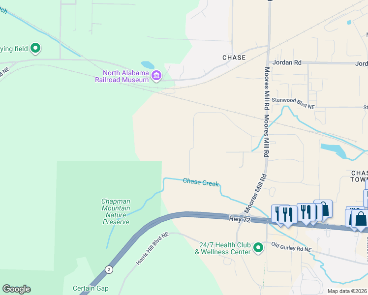 map of restaurants, bars, coffee shops, grocery stores, and more near in Huntsville