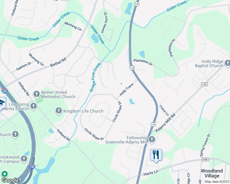 map of restaurants, bars, coffee shops, grocery stores, and more near 102 Circle Slope Drive in Simpsonville