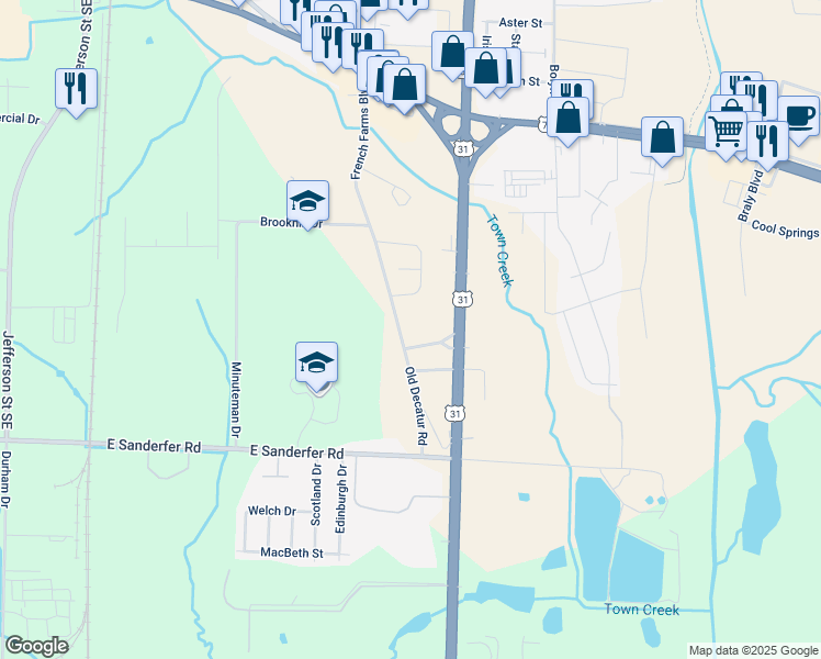 map of restaurants, bars, coffee shops, grocery stores, and more near 417 Old Decatur Road in Athens