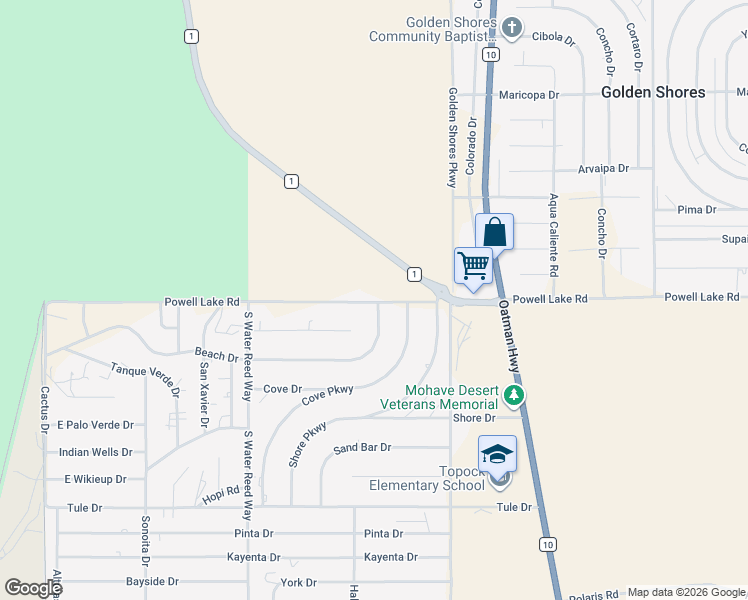 map of restaurants, bars, coffee shops, grocery stores, and more near 4878 Powell Lake Rd in Mohave