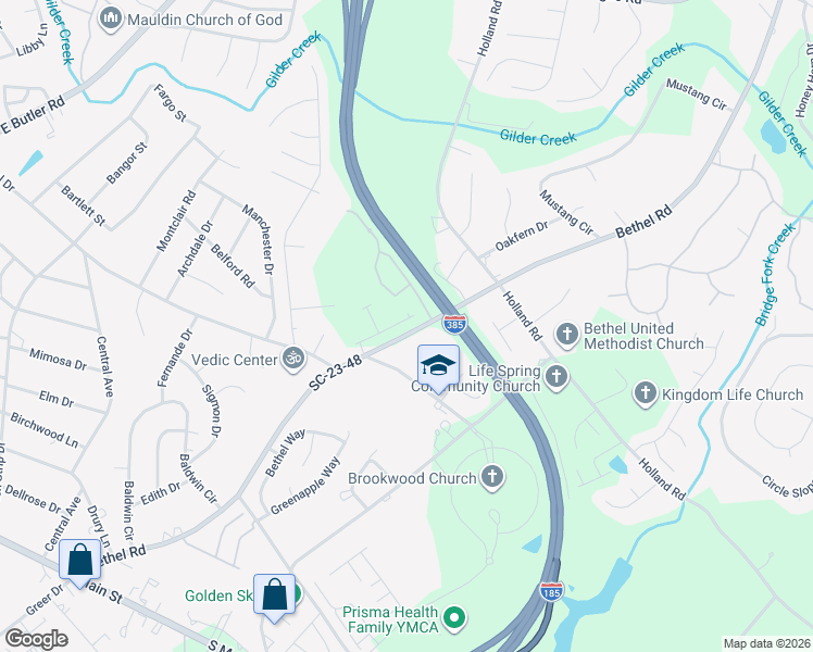 map of restaurants, bars, coffee shops, grocery stores, and more near 1816 Bethel Road in Simpsonville