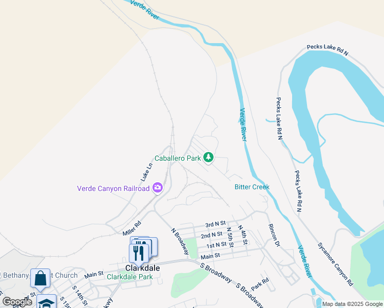 map of restaurants, bars, coffee shops, grocery stores, and more near 551 North Broadway in Clarkdale