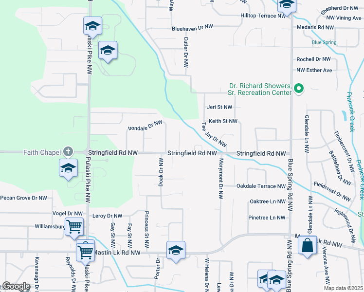 map of restaurants, bars, coffee shops, grocery stores, and more near 4002 Offutt Court Northwest in Huntsville