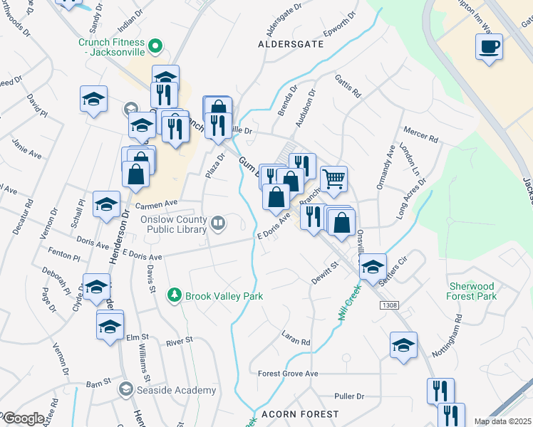 map of restaurants, bars, coffee shops, grocery stores, and more near 14 Doris Avenue East in Jacksonville