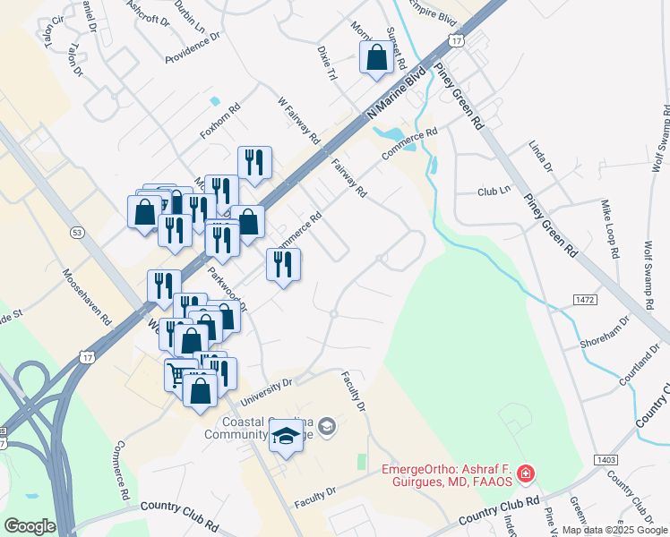 map of restaurants, bars, coffee shops, grocery stores, and more near 144 Marlene Drive in Jacksonville