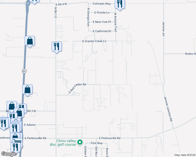 map of restaurants, bars, coffee shops, grocery stores, and more near 2311 North Horseshoe Trail in Chino Valley