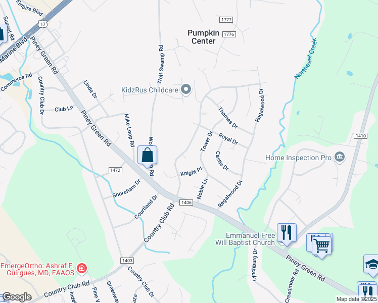 map of restaurants, bars, coffee shops, grocery stores, and more near 2512 Country Club Road in Jacksonville