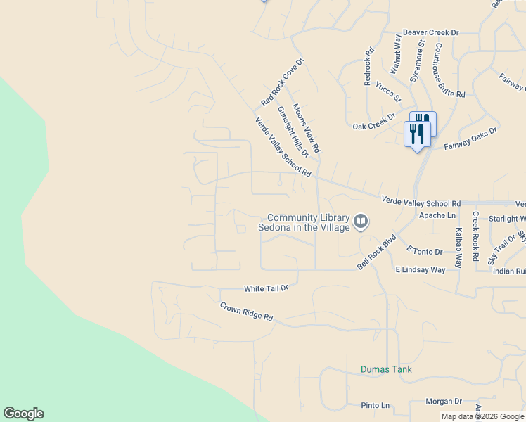 map of restaurants, bars, coffee shops, grocery stores, and more near 565 Deer Pass Drive in Sedona