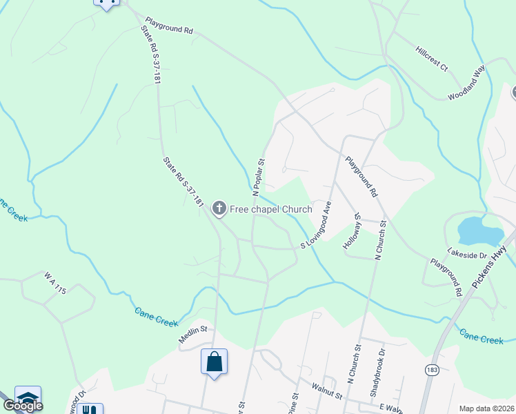 map of restaurants, bars, coffee shops, grocery stores, and more near 606 North Poplar Street in Walhalla