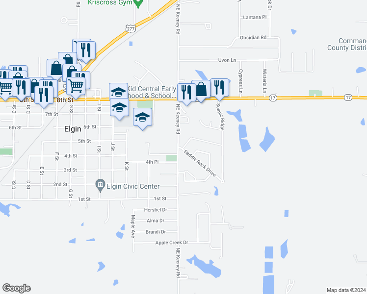 map of restaurants, bars, coffee shops, grocery stores, and more near 1534 Northeast Stone House Drive in Elgin
